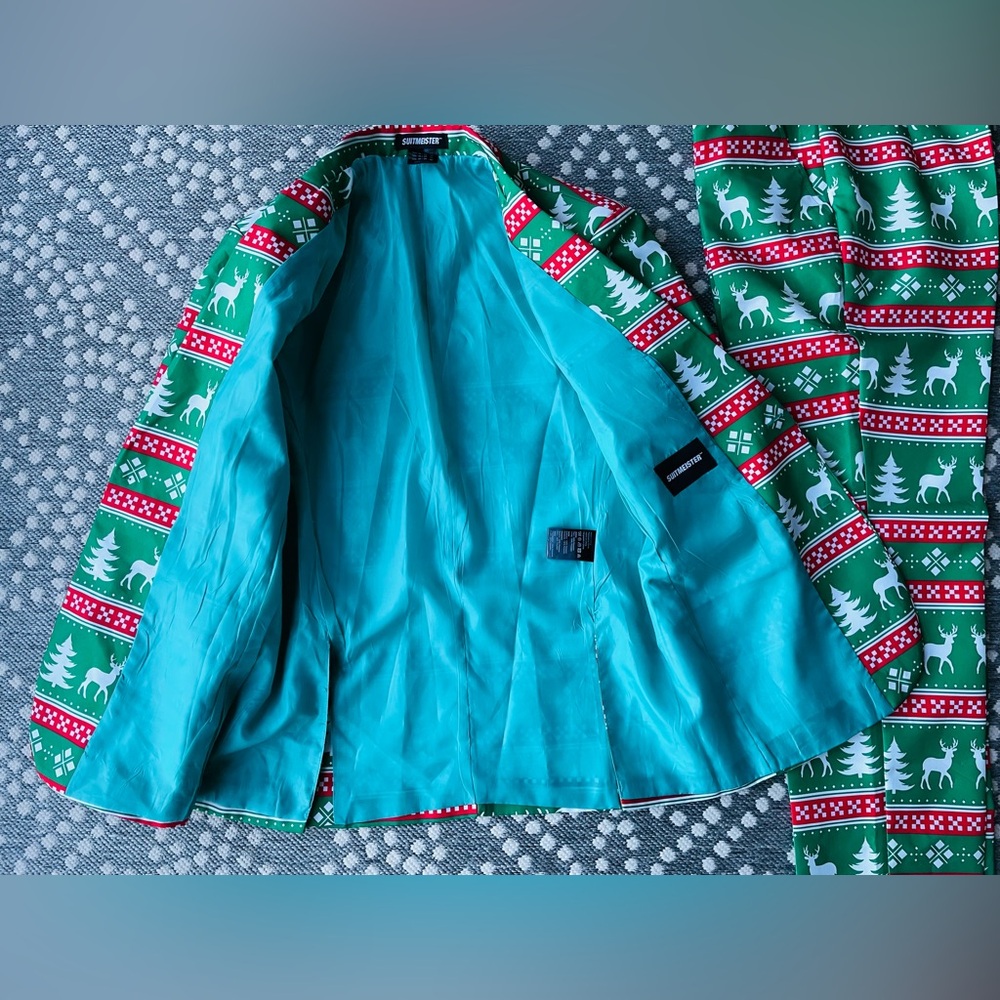 Christmas Holiday  Mens Suit Medium 38 40 Coat Jacket Pants Red Green Blazer - Picture 4 of 12